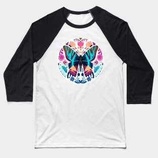 Madagascan Sunset Moth and Vibrant Flowers Baseball T-Shirt